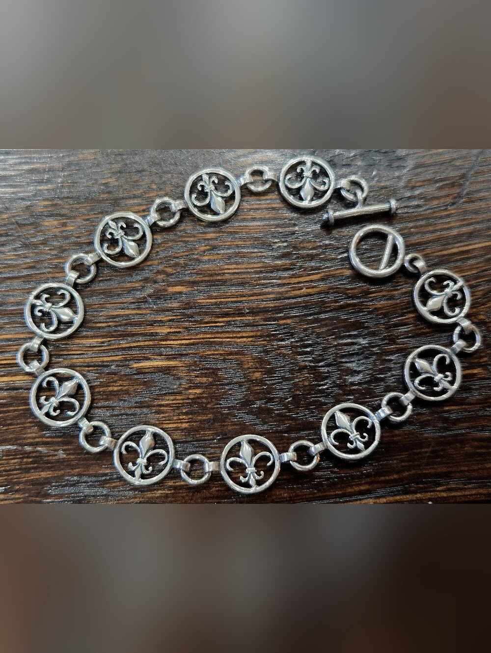 Sterling Silver Fleur de Lis Link Bracelet - Silver